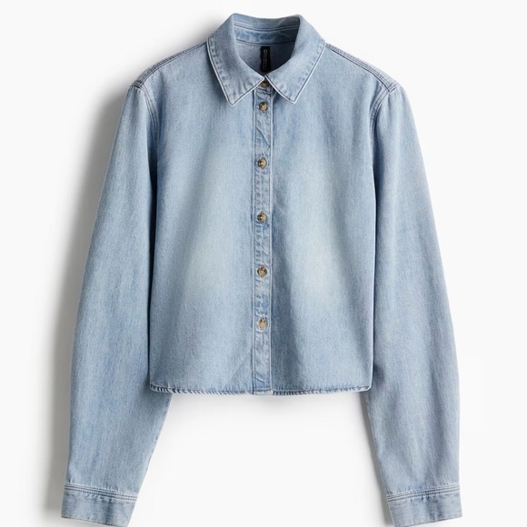 NWT H&M Short Denim Shirt, Women’s Size XSmall, Light Denim Blue - Picture 2 of 9